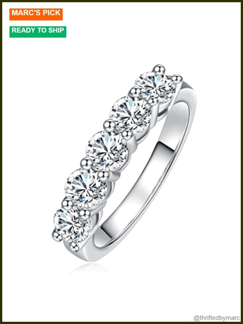 5 Stone Moissanite Stackable Ring 1.5cttw D Color VVS1 925 Sterling Silver